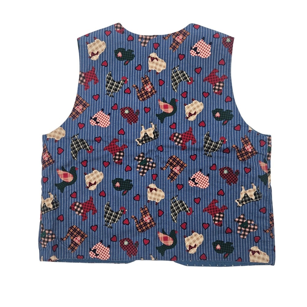 Vintage 90s Farm Animal Print Vest | Country‎ Cottagecore Quilted Waistcoat - Picture 8 of 11